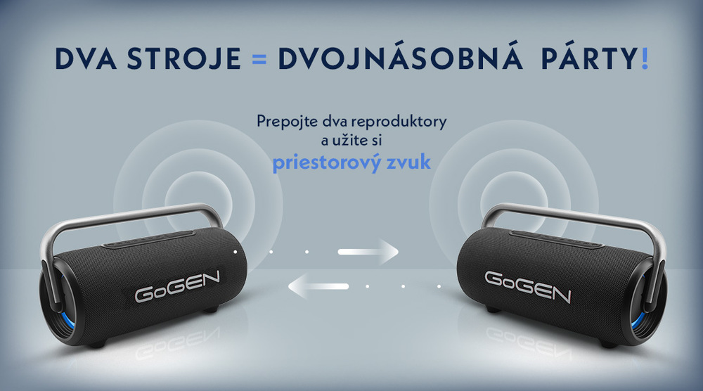Prenosný reproduktor GoGEN HANDEE BPS 440 čierny 2 reproduktory GoGEN Handee zobrazujúce funkciu TWS