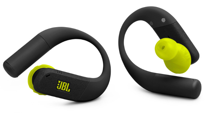 Slúchadlá JBL Endurance Peak 4 čierna/žltá Detail športových bezdrôtových slúchadiel JBL Endurance Peak 4 v čierno-žltej farbe