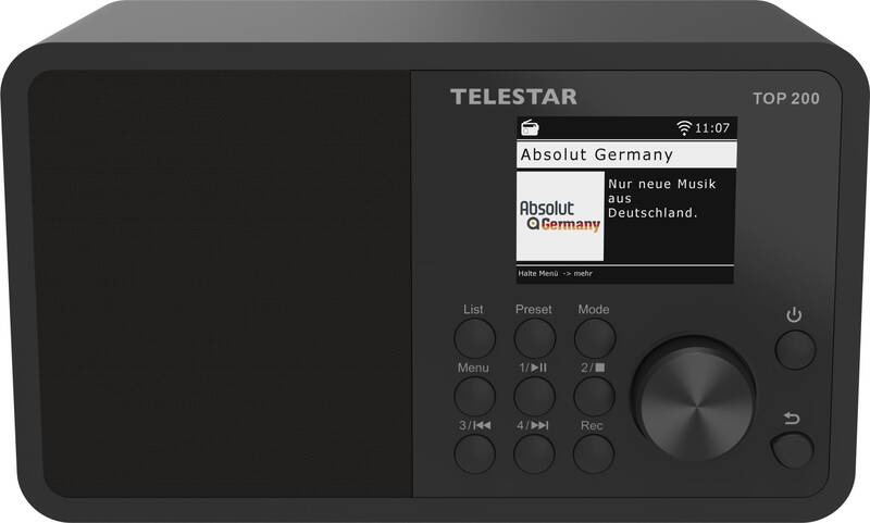Internetový rádioprijímač s DAB+ Telestar TOP 200 čierny Internetové rádio Telestar TOP 200 v čiernom prevedení s farebným displejom a ovládacími tlačidlami na prednom paneli