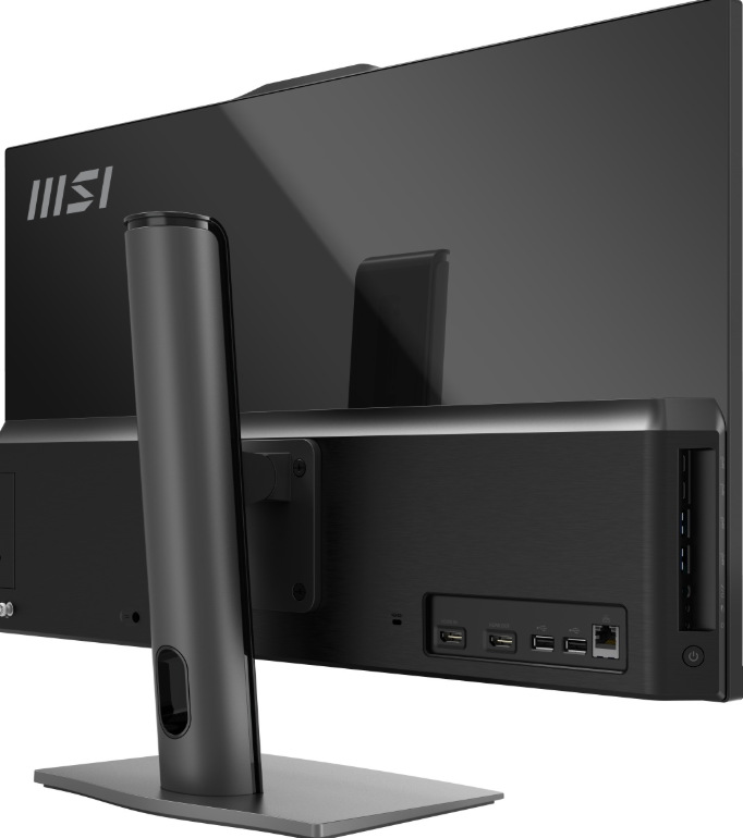 PC all in-one MSI Modern AM272P 1M-1401EU čierny All In One MSI Modern AM272P 1M-1401EU zozadu s konektormi a bočnými USB portami
