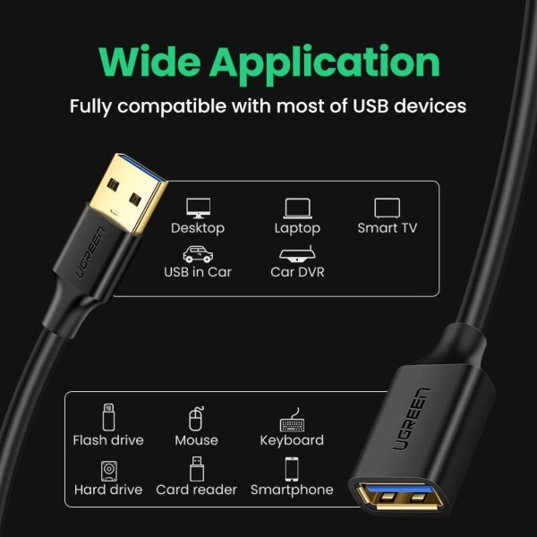 Kábel UGREEN USB 3.0, predlžovací, 2m čierny UGREEN USB 3.0, 2 m, čierna