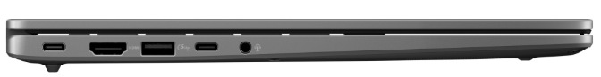 Ľavý bok ASUS Vivobook S14 s USB-C, HDMI, USB-A a 3,5 mm konektorom