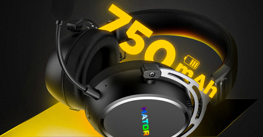 Headset HATOR Hypergang 3 Wireless s grafickým údajom o kapacite batérie 750 mAh
