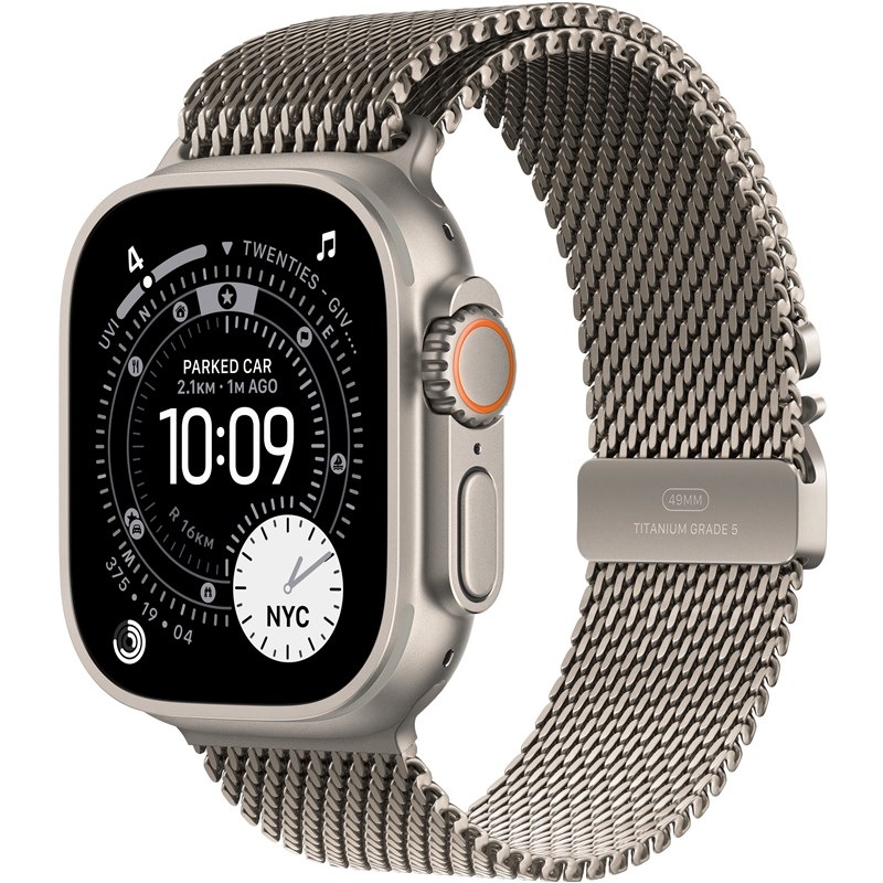 Inteligentné hodinky Apple Watch Ultra 3 GPS + Cellular 49mm prírodný titán - prírodný titánový milánsky ťah - M