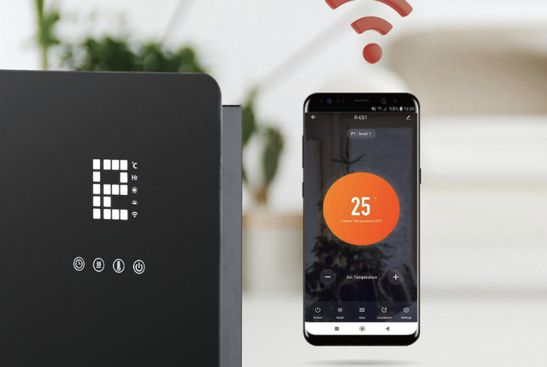Ovládanie konvektora Rohnson R-040 Genius Wi-Fi cez mobilnú aplikáciu s nastavením teploty