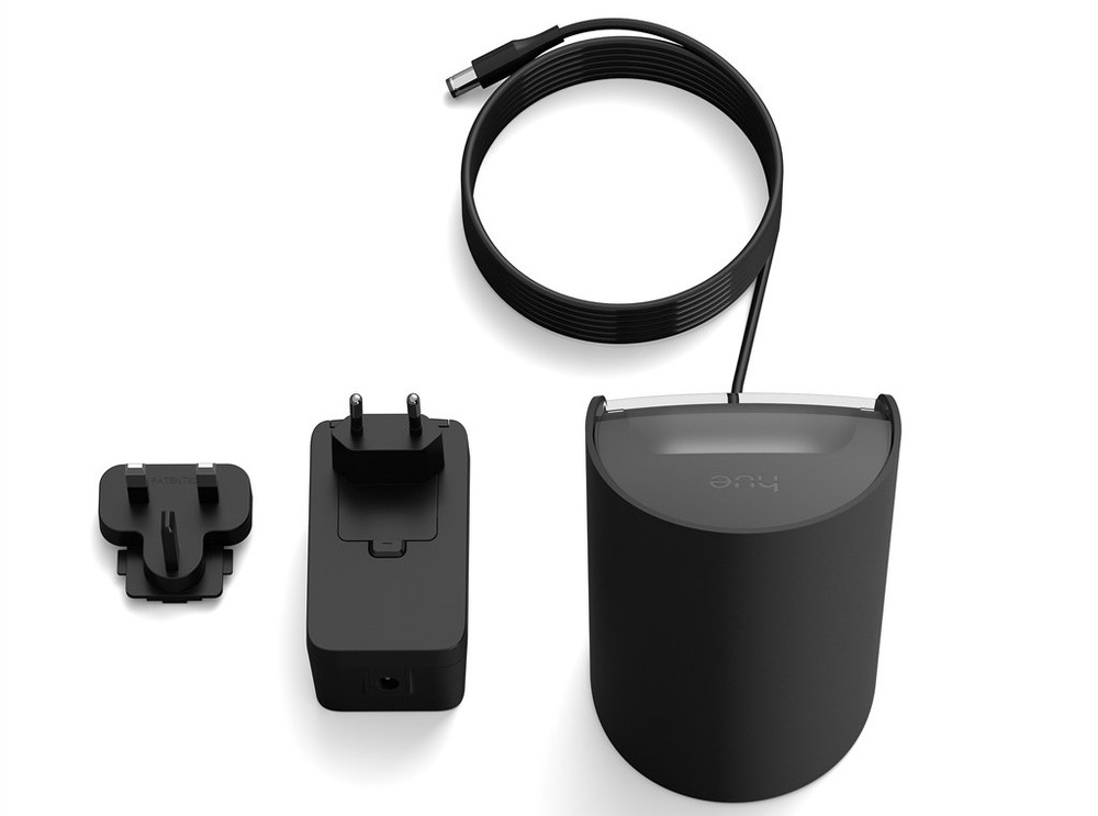 Stolové svietidlo Philips Hue Wall washer, 20W, EU/UK, White and Color Gradient čierne Detailný záber na stolnú lampičku Philips Hue Wall washer s pripojovacím káblom a adaptérom