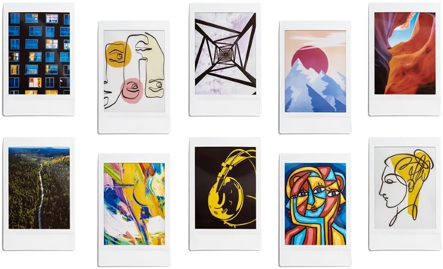 10 vytlačených snímok z tlačiarne Instax mini Link Plus