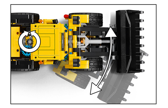 Stavebnica LEGO® Technic 42209 Kolový nakladač Volvo L120 Electric Pomocou kolieska môžu deti ovládať lopatu nakladača a predstierať nakladanie, presúvanie aj prípravu materiálu.