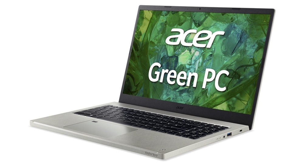 Otvorený a zapnutý notebook Acer Aspire Vero otočený doľava
