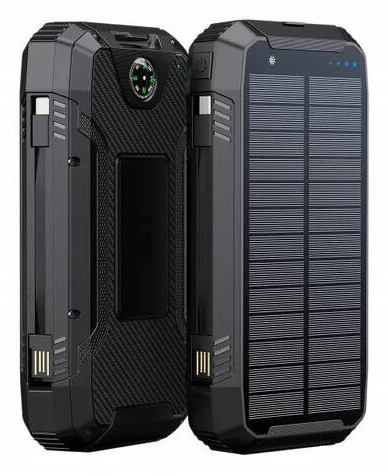 Powerbank WG 20000 mAh, solárna so svietidlom a kompasom čierna