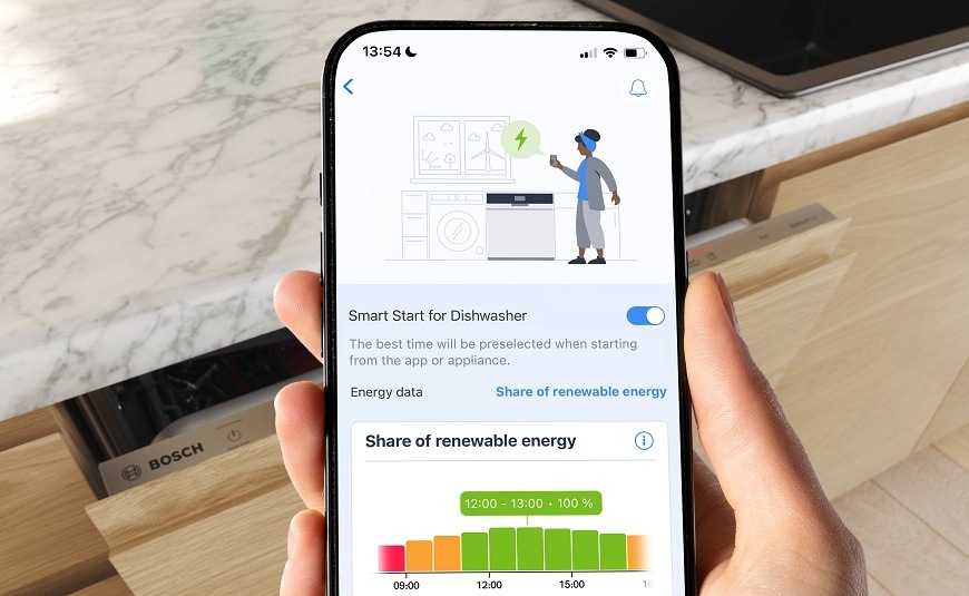 Funkcia Smart Start pre umývačky Bosch zobrazená v mobile v aplikácii Home Connect