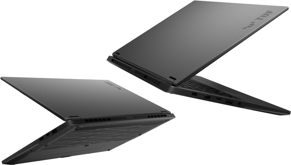 Detail notebooku Asus TUF Gaming A14 zozadu a z bokov zobrazuje účinný systém chladenia a portovú výbavu
