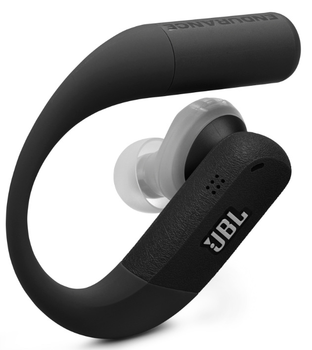 Slúchadlá JBL Endurance Peak 4 čierna/sivá Detail tvarovaného háčika a špuntu slúchadiel JBL Endurance Peak 4 pre pevné usadenie
