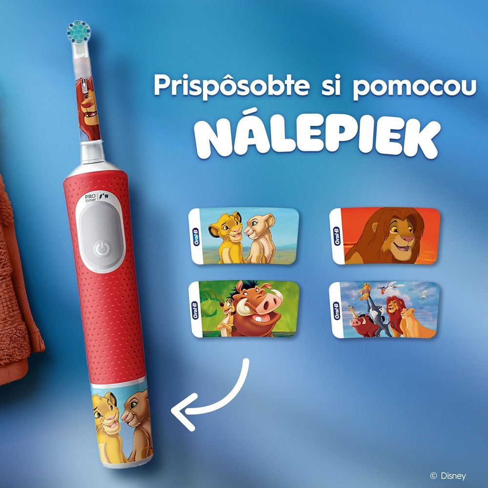 Zubná kefka Oral-B PRO 3 Kids Lion King Vymeniteľné samolepky s rôznymi motívmi na zubnej kefke Oral-B Pro Kids Lion King.