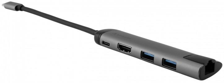 USB Hub Verbatim USB-C/2xUSB 3.0, HDMI, RJ45 sivý