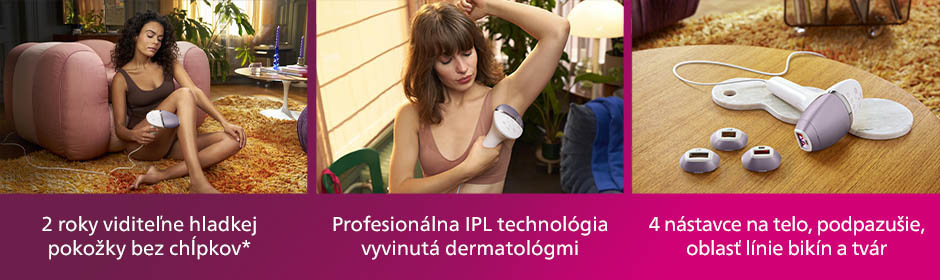 Tri okná s epilátorom Philips BRI947/00 Lumea IPL 8000 a s nadstavcami.