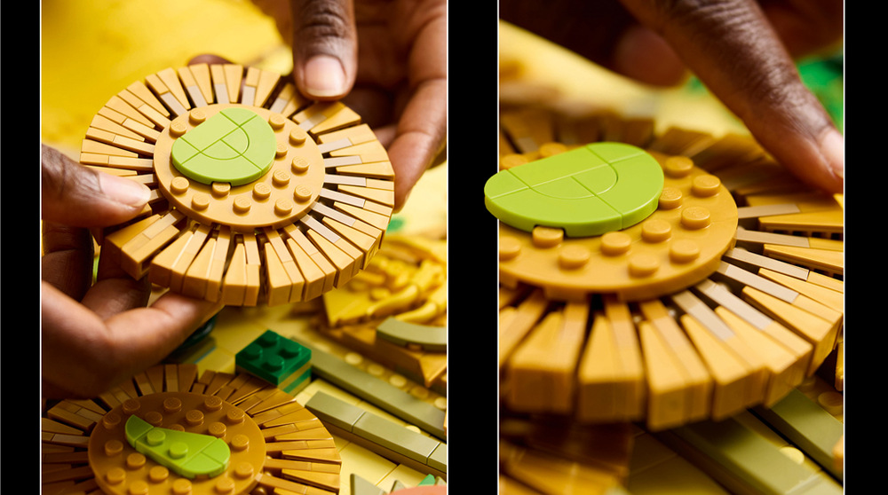 Stavebnica LEGO® Art 31215 Vincent van Gogh – Slunečnice Model obsahuje 16 slnečníc s nastaviteľnými okvetnými lístkami a detailným dielikom s podpisom Vincenta van Gogha