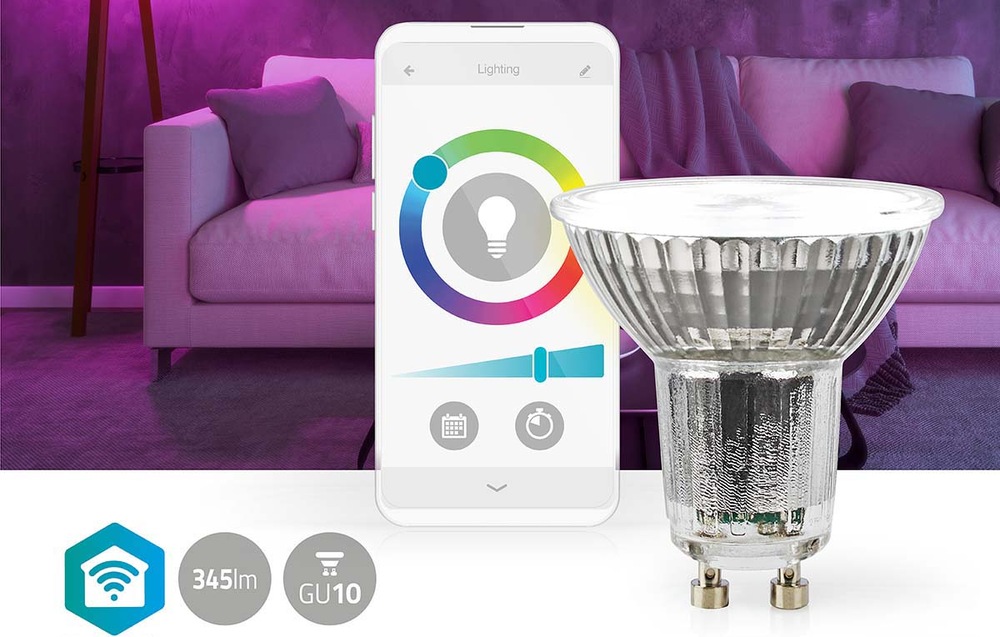 Inteligentná žiarovka Nedis SmartLife bodová, Wi-Fi, GU10, 345 lm, 4.9 W, RGB / Teplá - studená biela