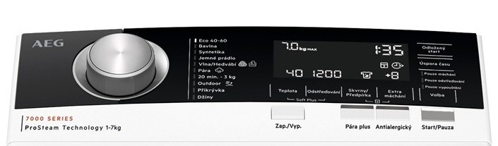 Práčka AEG série 7000 LTR7C373C biela Ovládací panel AEG LTR7E373AC radu 7000 ProSteam