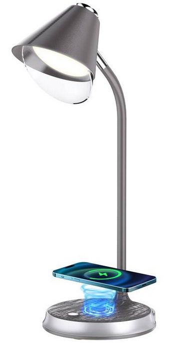 Stolná lampa IMMAX FINCH, Qi nabíjanie, 9W strieborná/sivá IMMAX FINCH, Qi nabíjanie, 9W (08972L) strieborná/sivá