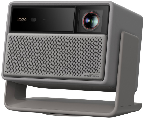 Predný pohľad na projektor Xgimi Horizon 20 Pro s optikou a reproduktormi Harman Kardon