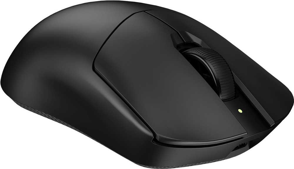 Myš Cougar Revenger PRO 4K čierna Na obrázku je čierna bezdrôtová herná myš Cougar Revenger PRO 4K z horného šikmého pohľadu. Má matný povrch, výrazne klenuté telo a nízka hlavné tlačidlá oddelené od stredu myši. Uprostred je vrúbkované rolovacie koliesko a pod ním malá zelená stavová kontrolka. V spodnej prednej časti je vidieť otvor na pripojenie nabíjacieho alebo dátového kábla. Myš pôsobí čisto a minimalisticky, bez výrazného RGB podsvietenia.