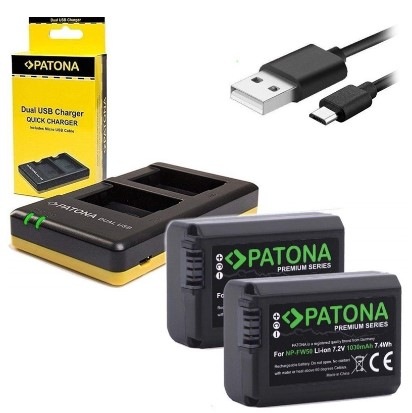 Nabíjačka PATONA Dual Quick pre Sony NP-FW50 + 2x batéria 1030mAh USB