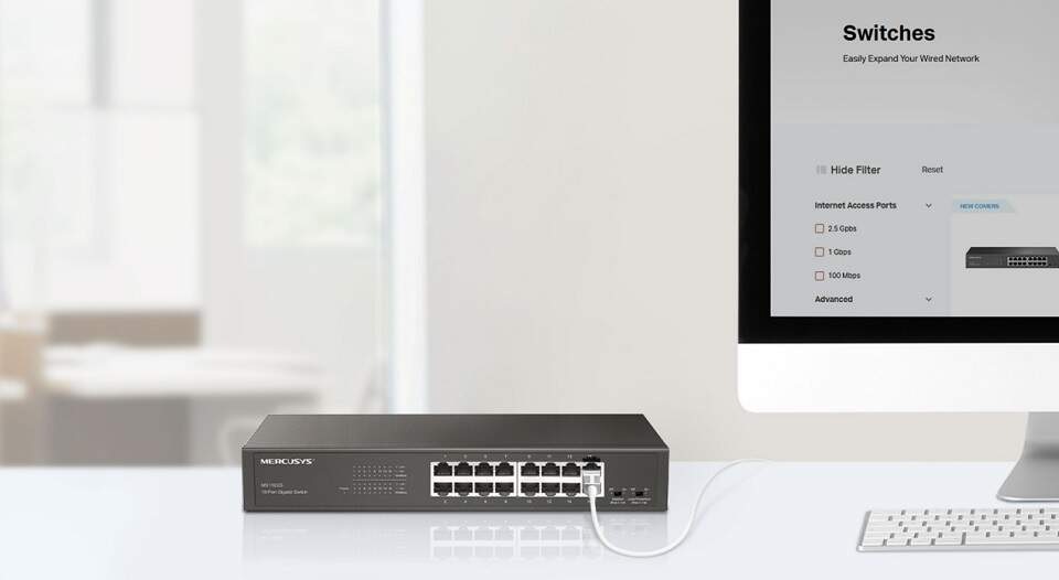 Switch Mercusys MS116GS, 16 port, Gigabit čierny