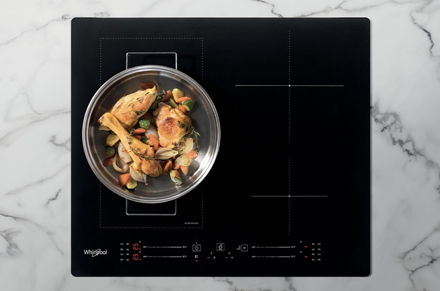 Indukčné varné dosky s odsávaním Whirlpool MWVH62KBM MattProtect čierna Detail obrázku dosky s Flexi Cook.