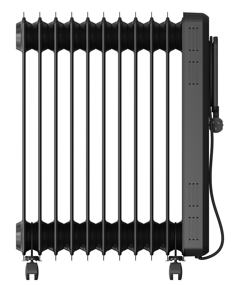 Olejový radiátor Black+Decker BXRA2501E čierny Olejový radiátor Black+Decker pri pohľade zboku