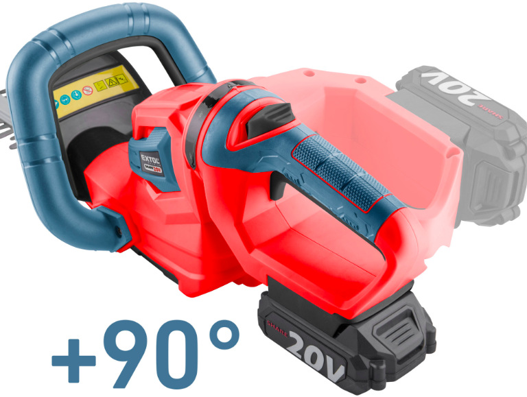 Nožnice na živý plot Extol Premium 8891932 (s baterií) Otočná rukoväť aku nožníc Extol Premium 8891932 umožňujúca nastavenie až o 90 stupňov