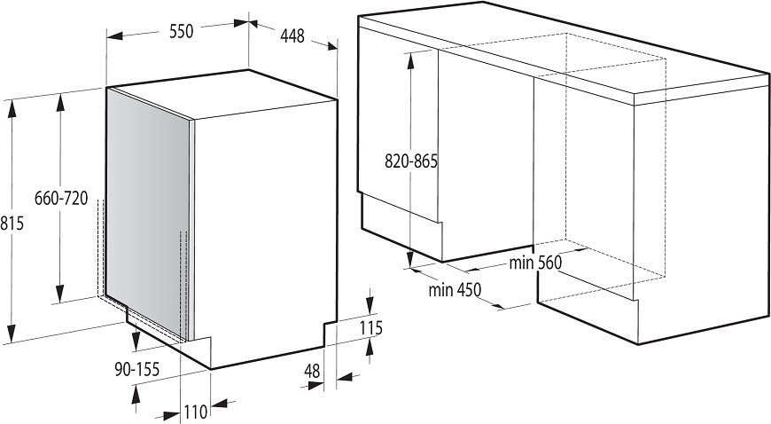 Vstavaná umývačka Gorenje GV583B10AD, rozmery pre zabudovanie
