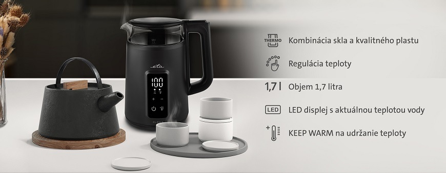 Rýchlovarná kanvica ETA Elena 9595 90000 čierna/sklo Rýchlovarná kanvica ETA Elena, dvojplášťová