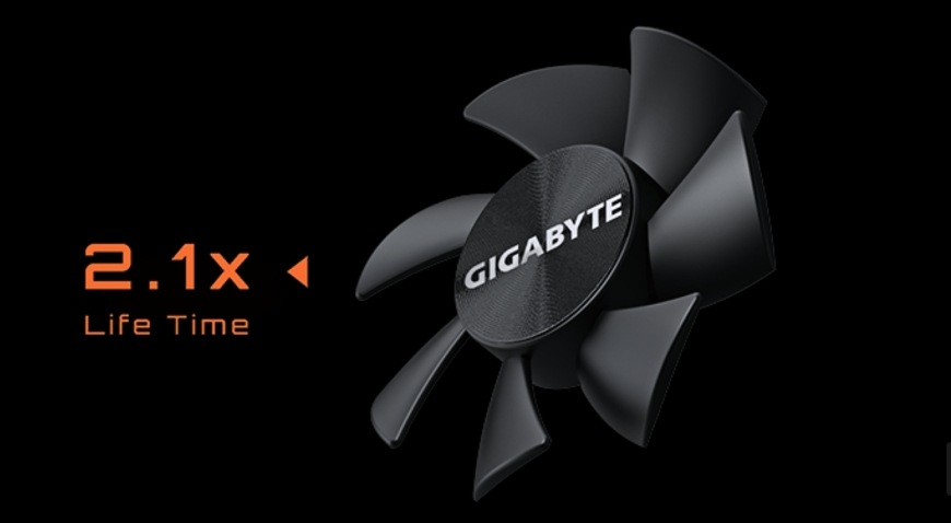 Grafická karta GIGABYTE GeForce RTX 5060 OC Low Profile 8G Detail ventilátora GIGABYTE s predĺženou životnosťou použitého ložiska