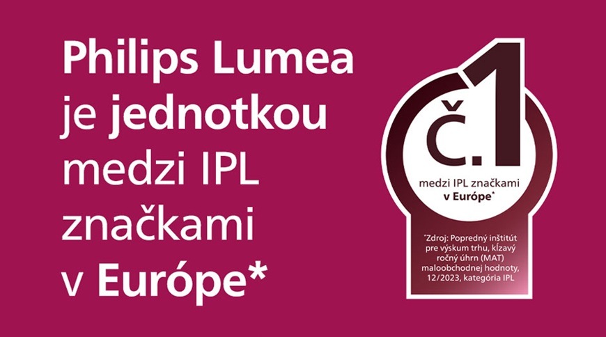 Grafický banner, kde je napísané, že Philips Lumea je jednotkou medzi IPL značkami v Európe.