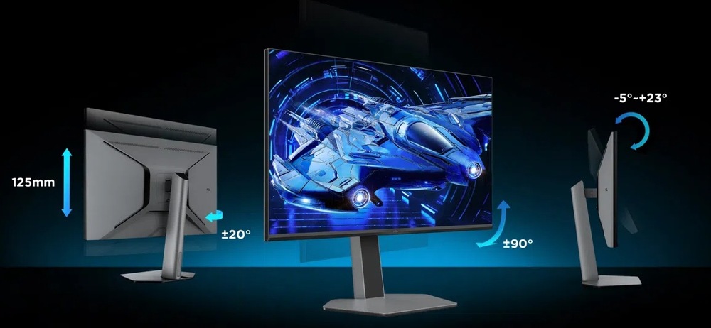 Herný monitor TCL 32G64 sivý Možnosti nastavenia výšky, natočenia, otočenia a náklonu monitora TCL 32G64