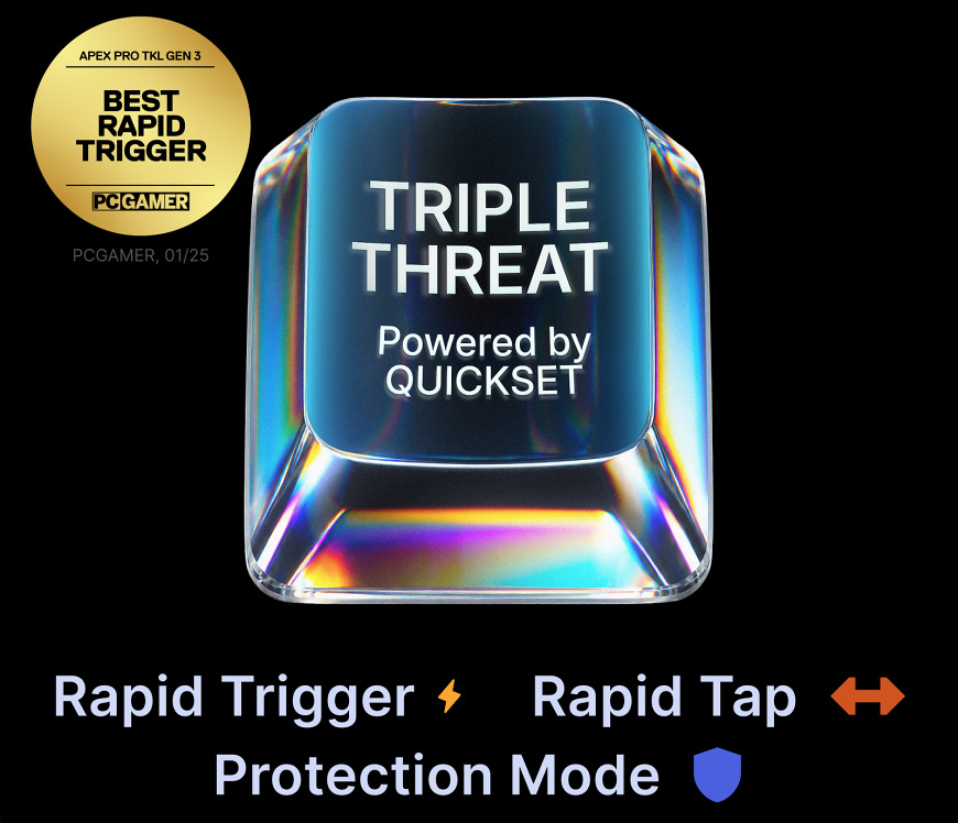 Klávesnica SteelSeries Apex Pro TKL Gen 3 Cyber - US čierna Grafika Triple Threat Powered by QuickSet s funkciami Rapid Trigger, Rapid Tap a Protection Mode