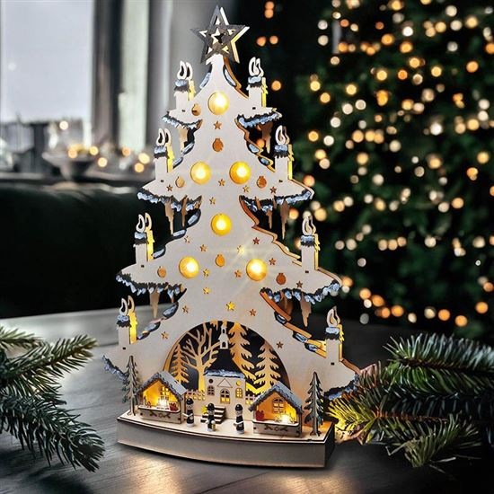 LED dekorácie Solight drevený vianočný stromček, 23x LED, prírodná farba, 64cm, 2x AA