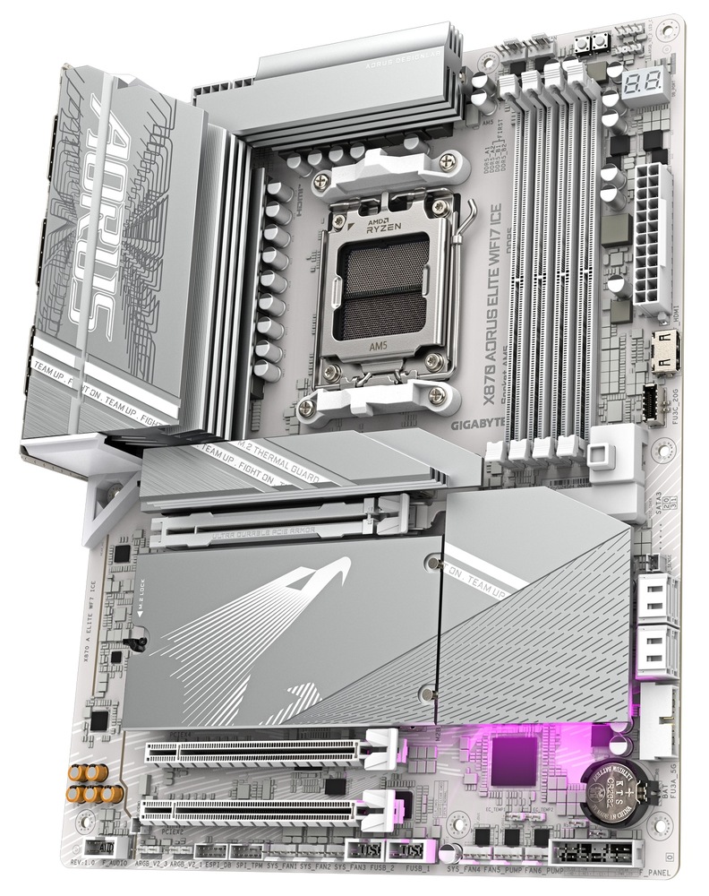 Základná doska Gigabyte X870 A ELITE WIFI7 ICE s podporou modernej bezdrôtovej konektivity, strieborná farba