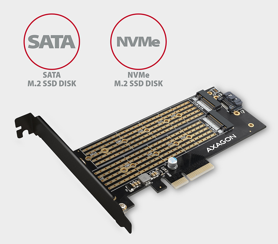 Radič Axagon PCEM2-D - M.2 NVMe M-key + SATA B-key slot Radič Axagon PCEM2-D - M.2 NVMe M-key + SATA B-key slot