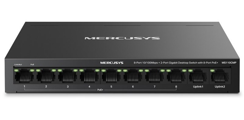 Switch Mercusys MS110CMP 8-Port FE + 2-Port Gigabit (8-Port PoE+ 115W) čierny