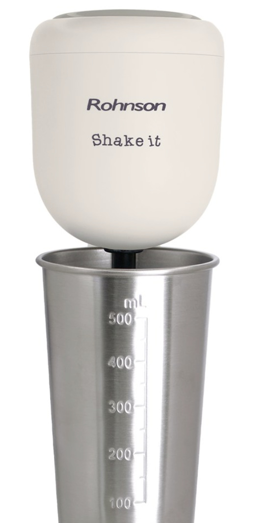 Napeňovač mlieka Rohnson R-4437 Shake it nerez/béžový Nerezová nádoba napeňovača Rohnson R-4437 Shake it so stupnicou od 100 do 500 ml
