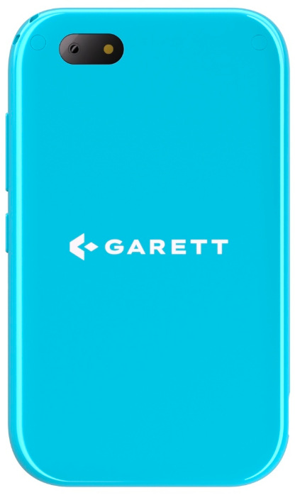 Zadná strana detského telefónu Garett Smartphone OneKid v modrej farbe s logom Garett