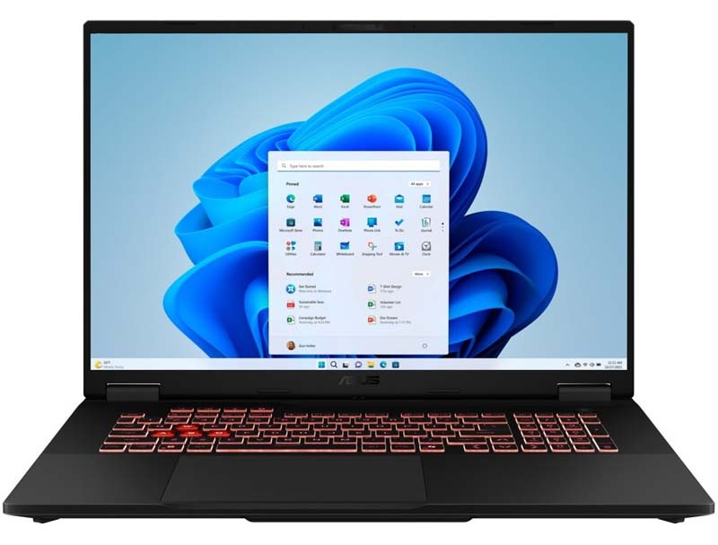 Notebook Asus TUF Gaming A18 v šedej farbe.