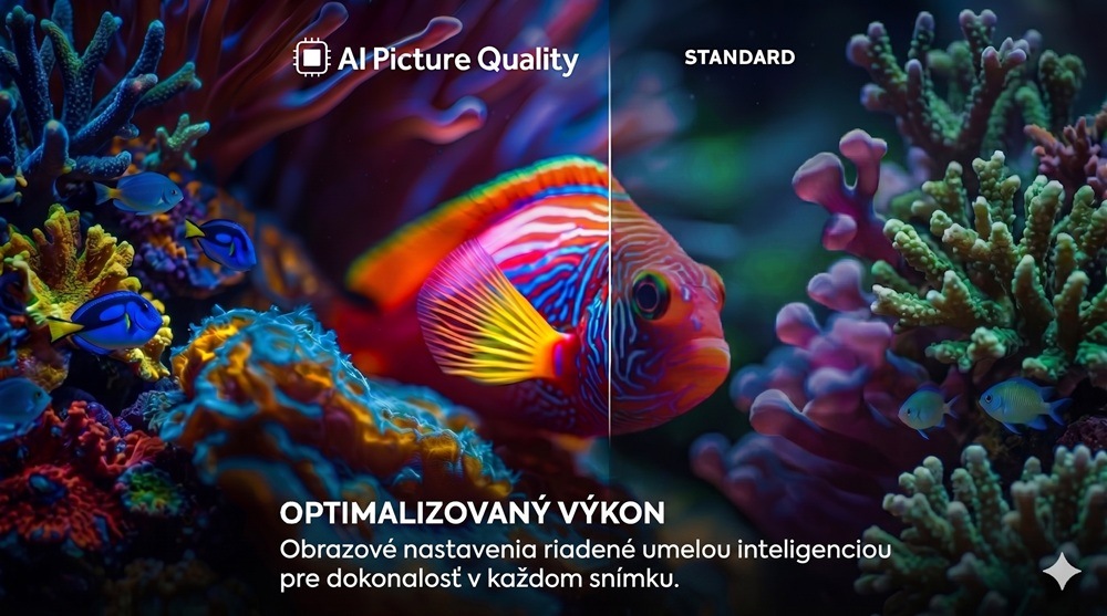ryba medzi koralmi, obraz je rozdelený napoly, aby vyniklo a aj vylepšenie obrazu
