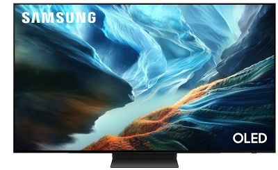 Televízia Samsung S92H so zapnutým displejom a farbami v modrých tónoch