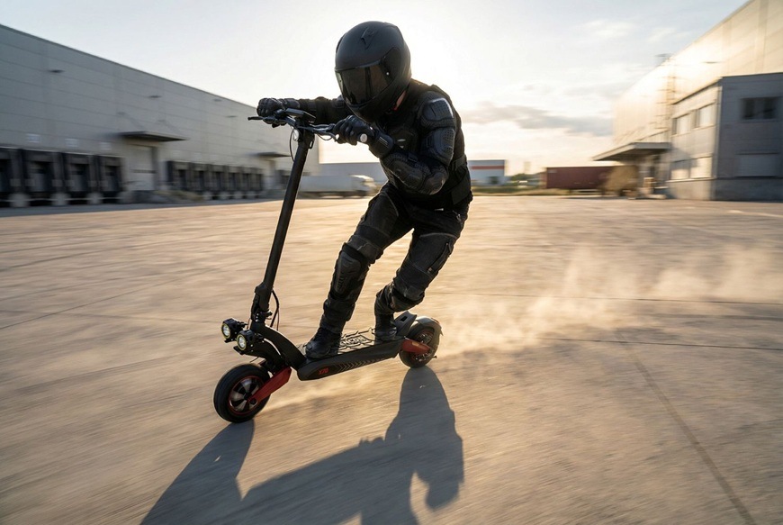 Elektrická kolobežka Sencor SCOOTER X70 čierna Elektrická kolobežka Sencor SCOOTER X70 pri dynamickej jazde na asfaltovom povrchu.
