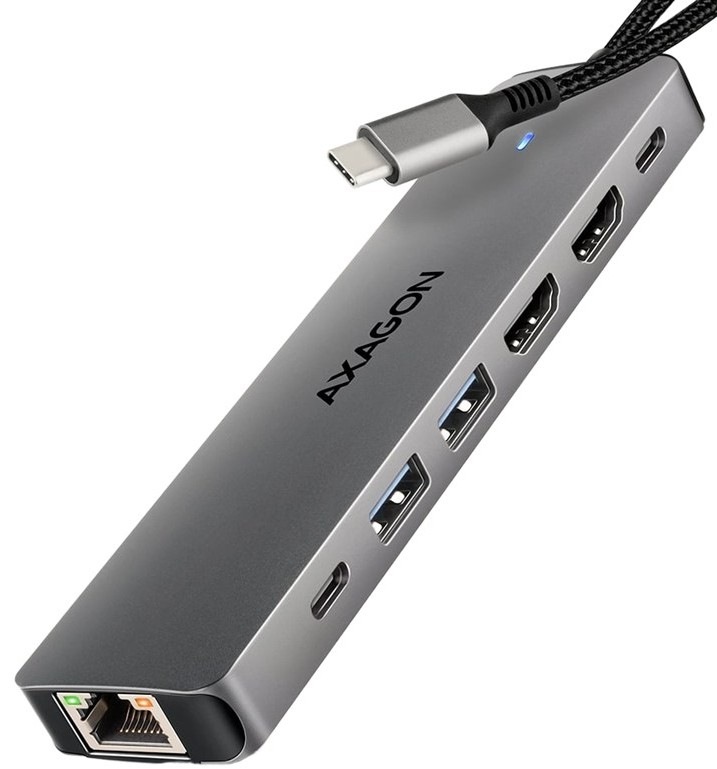 Multiportová USB-C dokovacia stanica Axagon HMC-7HX2 DUAL 4K DISPLAY 7v