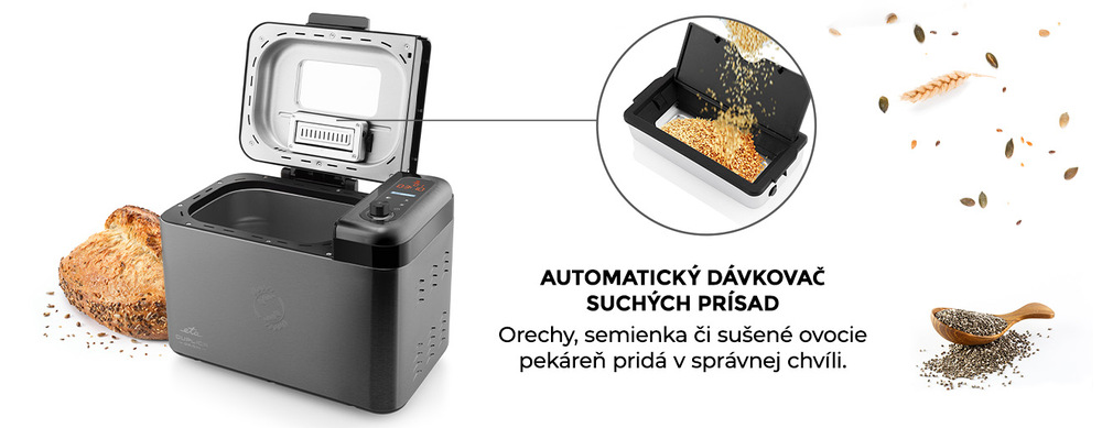 Infografika k pekárni ETA Duplica II Origin zobrazujúca funkciu automatického dávkovača. 