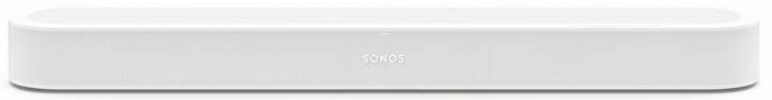 Biely kompaktný soundbar Sonos Beam Ultra s elegantným mriežkovaným kolesom.